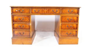 GEORGE III REVIVAL WALNUT & KNEEHOLE TWIN PEDESTAL DESK