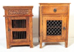 TWO RETRO VINTAGE HARDWOOD MEXICAN BEDSIDE CABINETS