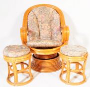 RETRO MID CENTURY BAMBOO EGG CHAIR & PAIR OF STOOLS