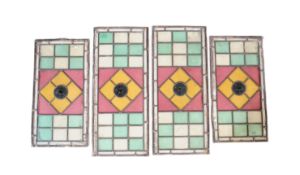 COLLECTION OF FOUR LEADED STAINED GLASS WINDOW PANELS