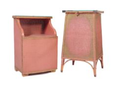 MID 20TH CENTURY RATTAN LAUNDRY BASKET AND BEDSIDE CABINET