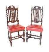 PAIR VICTORIAN GOTHIC REVIVAL CARVED OAK DINING CHAIRS