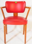 VINTAGE RETRO 1950S BEECHWOOD & RED VINYL BRIDGE CHAIR