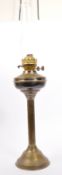TWO VICTORIAN BRASS OIL LAMPS TWIN WICKS ORIGINAL CHIMNEYS
