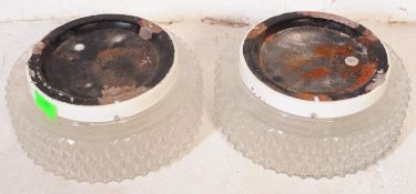 PAIR OF RETRO MID CENTURY PRESSED GLASS CEILING LIGHTS