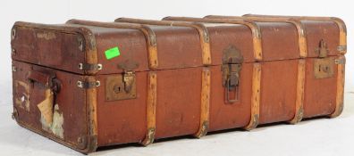 VINTAGE 20TH CENTURY CANVAS & WOODEN BOUND STEAMER TRUNK