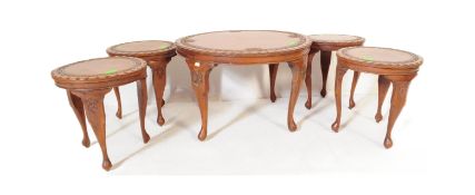 SET OF FIVE 1930S QUEEN ANNE REVIVAL WALNUT COFFEE TABLES