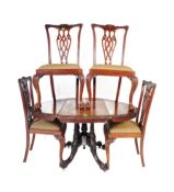 VICTORIAN DROP LEAF INLAID DINING TABLE AND FOUR CHAIRS