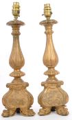 PAIR OF EARLY 20TH CENTURY CARVED & DECORATED LAMP STANDS
