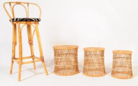 20TH CENTURY BAMBOO ITALIAN STYLE STOOLS AND ZEBRA STOOL