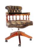 VICTORIAN REVIVAL GREEN LEATHER CAPTAINS OFFICE DESK CHAIR