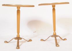 PAIR OF 1950'S GILT METAL & MARBLE PEDESTAL SIDE LAMP TABLES