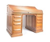 1920S OAK ROLL TOP TAMBOUR TWIN PEDESTAL DESK