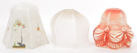 TRIO OF ART DECO PAINTED AND PRESSED GLASS LIGHT SHADES