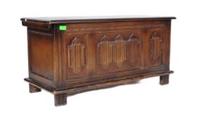 20TH CENTURY JACOBEAN REVIVAL OAK LINENFOLD COFFER BOX