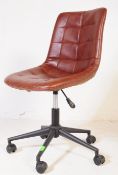 VINTAGE MODERNIST TAN BROWN LEATHER OFFICE DESK SWIVEL CHAIR