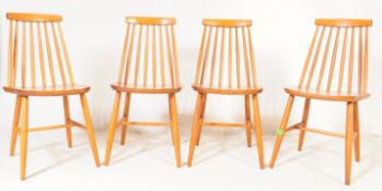 FOUR RETRO MID CENTURY BEECH CZECH SPINDLE BACK CHAIRS