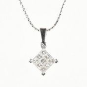 HALLMARKED 18CT WHITE GOLD & DIAMOND NECKLACE PENDANT & CHAIN