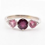 14CT WHITE GOLD PINK STONE & DIAMOND RING