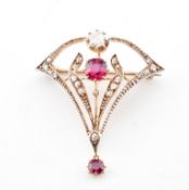 ART NOUVEAU RUBY & DIAMOND BROOCH PIN