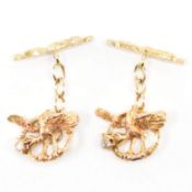 PAIR OF ANTIQUE EDWARDIAN GOLD & DIAMOND PELICAN CUFFLINKS