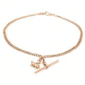 HALLMARKED ANTIQUE 9CT ROSE GOLD ALBERT T BAR CHAIN & CHARM