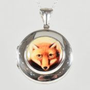 925 SILVER FOX ENAMEL LOCKET PENDANT NECKLACE
