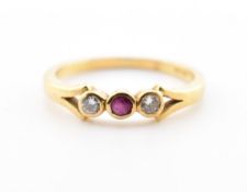 HALLMARKED 18CT GOLD DIAMOND & RUBY THREE STONE RING