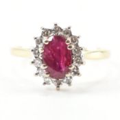 HALLMARKED 18CT GOLD RUBY & DIAMOND HALO RING