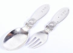 1930S GEORG JENSEN DANISH SILVER PART CHRISTENING CUTLERY SET