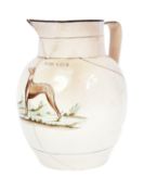 18TH CENTURY CREAMWARE JUG WITH HAND PAINTED GREYHOUND