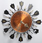 A RETRO VINTAGE MID 20TH CENTURY COPPER CLOCK