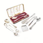 COLLECTION OF HALLMARKED SILVER & SILVER HANDLED & WHITE METAL FLATWARE & LIGHTER