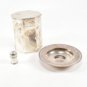 HALLMARKED SILVER CADDY TRINKET DISH & PEPPER SHAKER