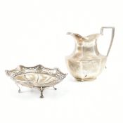 GEORGE V HALLMARKED SILVER CREAMER & BON BON DISH