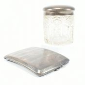GEORGE V HALLMARKED SILVER CIGARETTE CASE & SILVER LIDDED CUT GLASS JAR