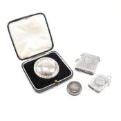 2 EDWARDIAN HALLMARKED SILVER VESTA CASES A SHOOTING MEDAL & 925 STERLING TRINKET
