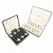 TWO CASED SETS OF HALLMARKED SILVER & BAKELITE COFFEE SPOONS
