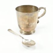 VICTORIAN HALLMARKED SILVER CHRISTENING CUP & VINTAGE SILVER SPOON