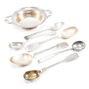 VICTORIAN HALLMARKED SILVER TWIN HANDLED DISH & SIX SPOONS