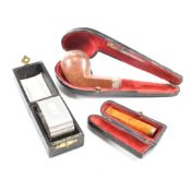 CASED HALLMARKED SILVER MOUNTED PIPE A CASED SILVER NAPKIN RING & CHEROOT