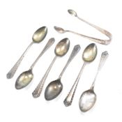 GEORGE V SET OF 6 HALLMARKED SILVER TEA SPOONS & SUGAR TONGS