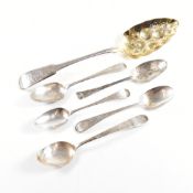 HALLMARKED SILVER GEORGIAN BERRY SPOON & FIVE TEA SPOONS