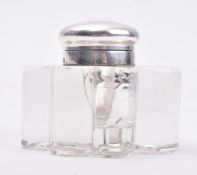 VICTORIAN HALLMARKED SILVER LIDDED GLASS INKWELL
