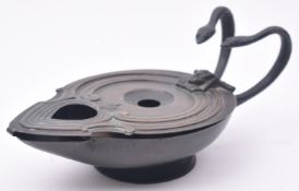 VICTORIAN MID 19TH CENTURY EGYPTIAN REVIVAL BRONZE OIL LAMP