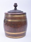 LATE VICTORIAN OAK & BRASS BOUND LIDDED NAVAL RUM BARREL