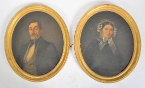 PAIR VICTORIAN OIL ON CANVAS PORTRAIT STUDIES OF NOBLE COUPLE
