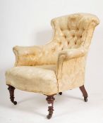 VICTORIAN MAHOGANY UPHOLSTERED LIBRARY SALOON ARMCHAIR