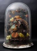 LARGE VICTORIAN FAUX FRUIT DISPLAY IN BELL SHAPED GLASS DOME