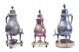 THREE 19TH CENTURY VICTORIAN LACQUERED COFFEE POTS